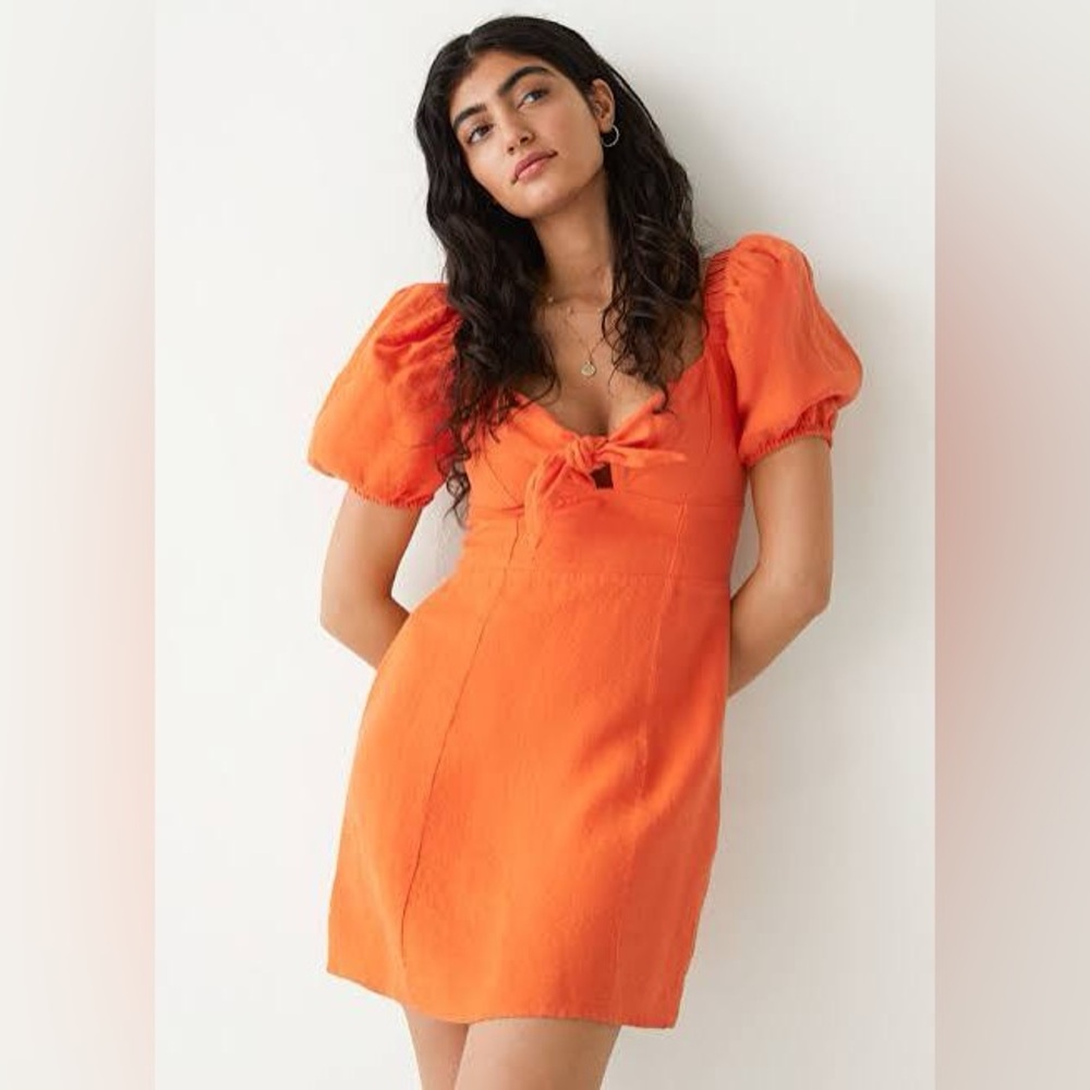 & Other Stories Bow Detail Orange Linen Dress size 10